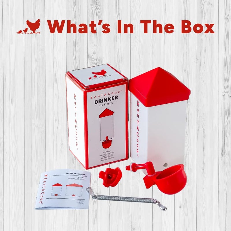 RentACoop شارب أوتوماتيكي RentACoop سعة 32 أونصة (1 لتر) - خزان مياه خالي من BPA مع كوب تعبئة تلقائي - مناسب للصيصان، السمان، الحمام، والحمام الزاجل، وغيرها من الطيور الصغيرة - Image 5